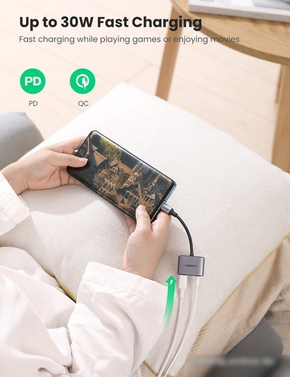 Адаптер Ugreen CM231 60164 USB Type-C - USB Type-C, 3.5 мм