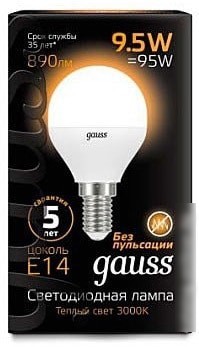 Светодиодная лампа Gauss LED Globe E14 9.5 Вт 3000 К 105101110