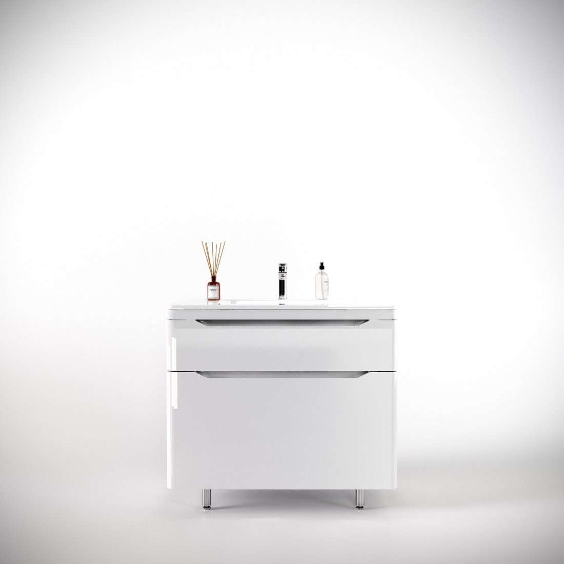 Symbolite Тумба под умывальник Марелла 90 Люкс Plus 2 ящика (белый глянец)
