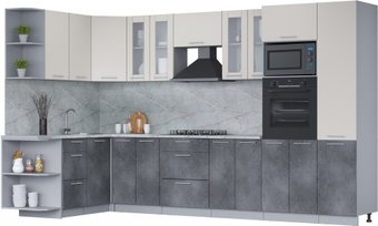 Готовая кухня Интерлиния Мила 1.68x3.4 левая (персидский жемчуг/бетон портленд/серый каспий)