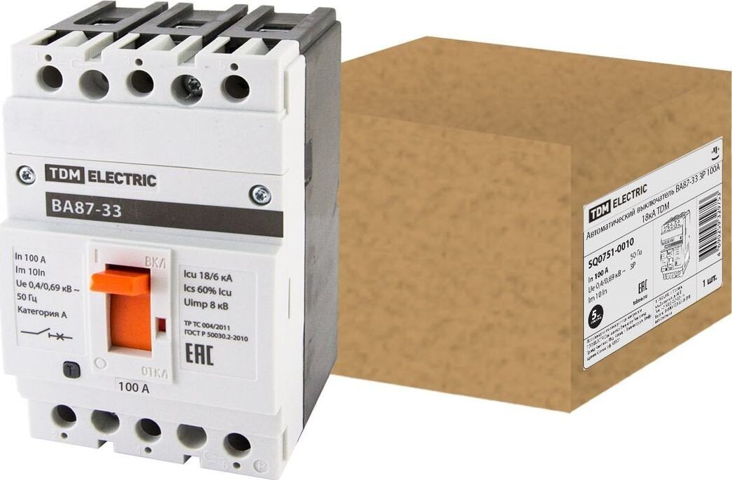 Выключатель автоматический TDM Electric ВА87-33 3Р 100А 18кА SQ0751-0010