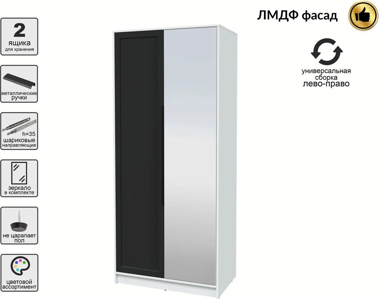 Шкаф распашной Интерлиния Концепт Тренд КТ-Ш2(з) (белый платинум/черный)