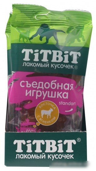 Лакомство для собак TiTBiT Съедобная игрушка косточка с ягненком Standart (12 шт)