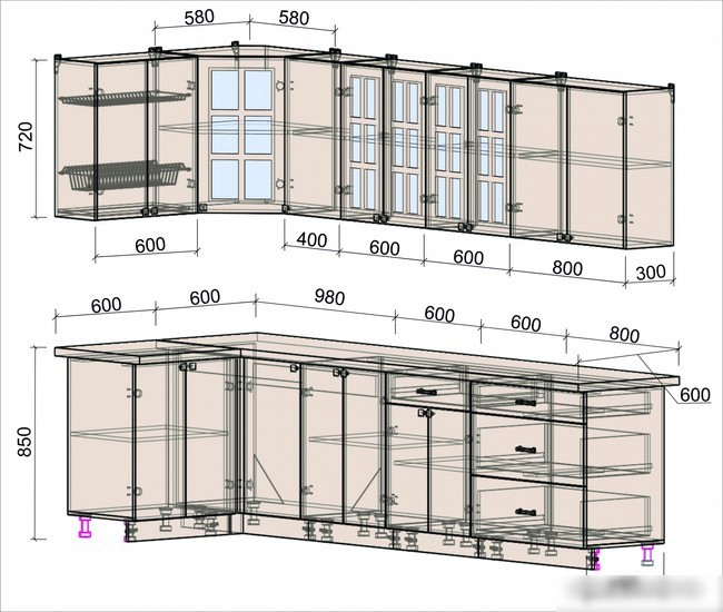 Готовая кухня Интерлиния Мила Деко 1.2x3.0 (индиго/индиго/опал светлый)