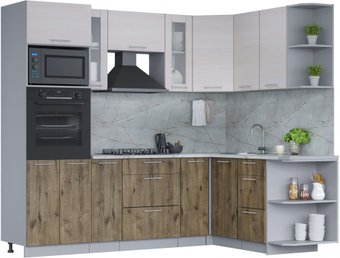 Готовая кухня Интерлиния Мила 1.68x2.4 правая (вудлайн кремовый/дуб веллингтон/серый каспий)