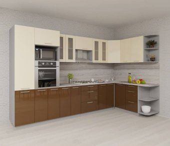 Готовая кухня Интерлиния Мила Gloss 1.68x3.4 правая (ваниль-шоколад)