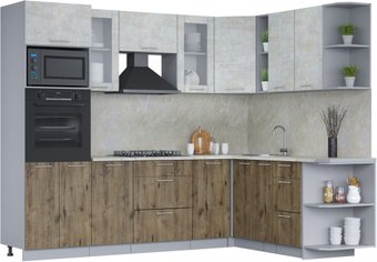 Готовая кухня Интерлиния Мила 1.88x2.6 правая (бетон лайт/дуб веллингтон/опал светлый)