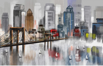 Фотообои Citydecor Мегаполис акварель 400x254