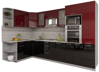 Готовая кухня Интерлиния Мила Gloss 1.68x3.2 левая (бордовый-черный)