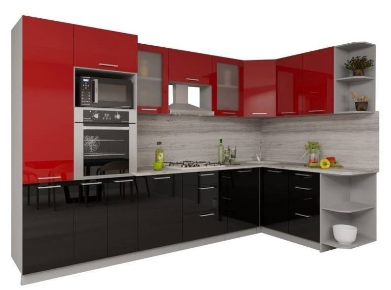 Готовая кухня Интерлиния Мила Gloss 1.68x3.2 правая (красный-черный)