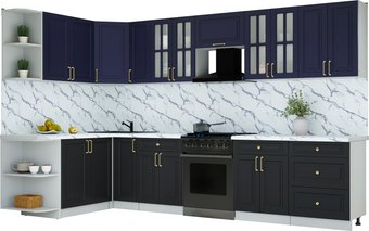 Готовая кухня Интерлиния Мила Шато 1.7x3.3 LV (индиго/черный/белый гранит)