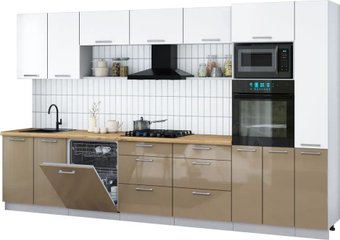 Готовая кухня Интерлиния Мила Gloss 3.5-ПМ1 (капучино глянец/белый/дуб бунратти)