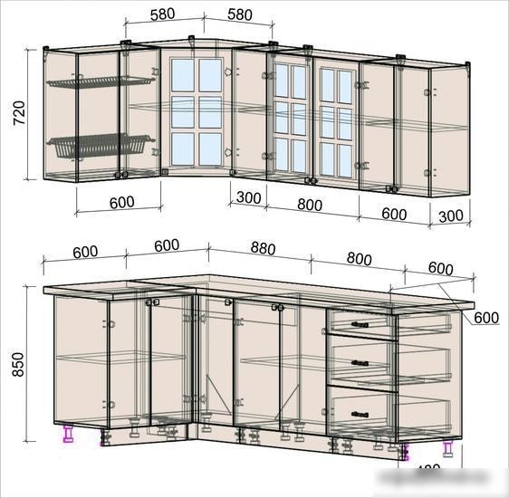 Угловая кухня Интерлиния Мила Деко 1.2x2.3 (мята/белый/опал светлый)