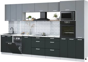 Готовая кухня Интерлиния Мила Лайт 3.6-ПМ3 (серебро/антрацит/белый гранит)