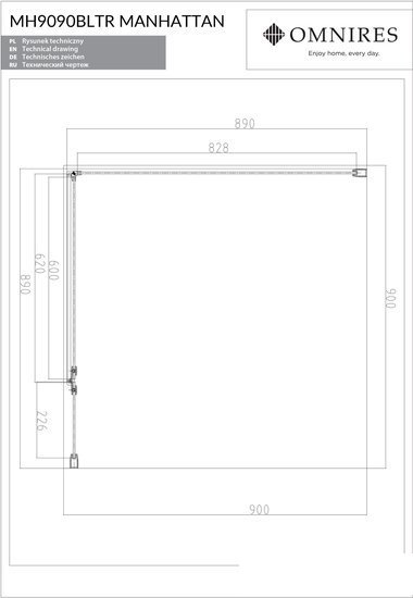 Душевой уголок Omnires Manhattan ADC12X-ABLTR + ADR80X-BLTR