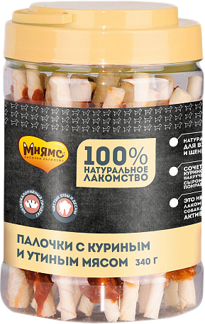 Лакомство для собак Мнямс Палочки с куриным и утиным мясом 340 г