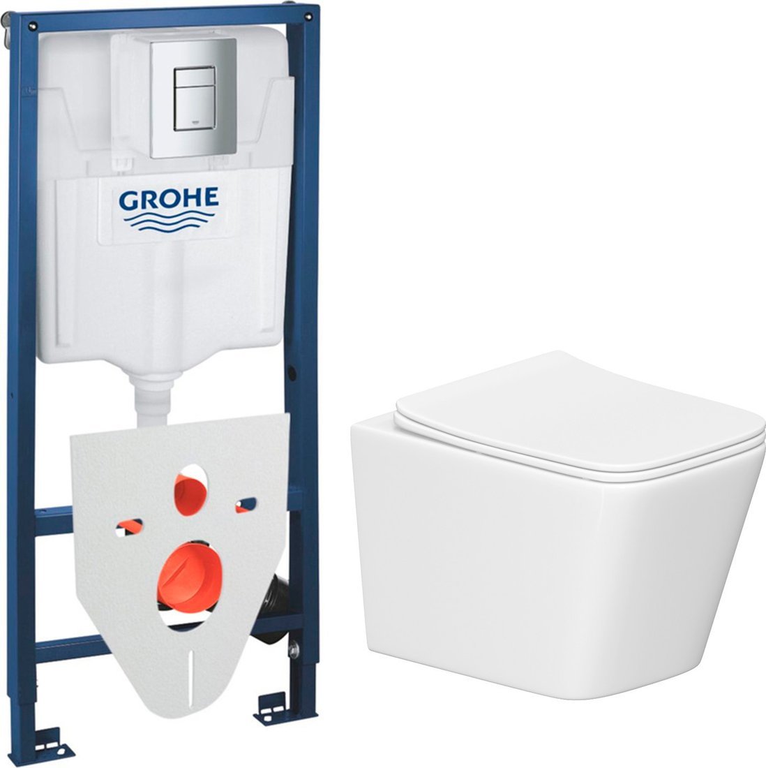 Унитаз подвесной Lauter Square 214903 + GROHE Rapid SL 38772001 + GROHE 37131000 (прямоугольная, хром) Унитаз подвесной Lauter Square 214903 + GROHE Rapid SL 38772001 + GROHE 37131000 (прямоугольная, хром)
