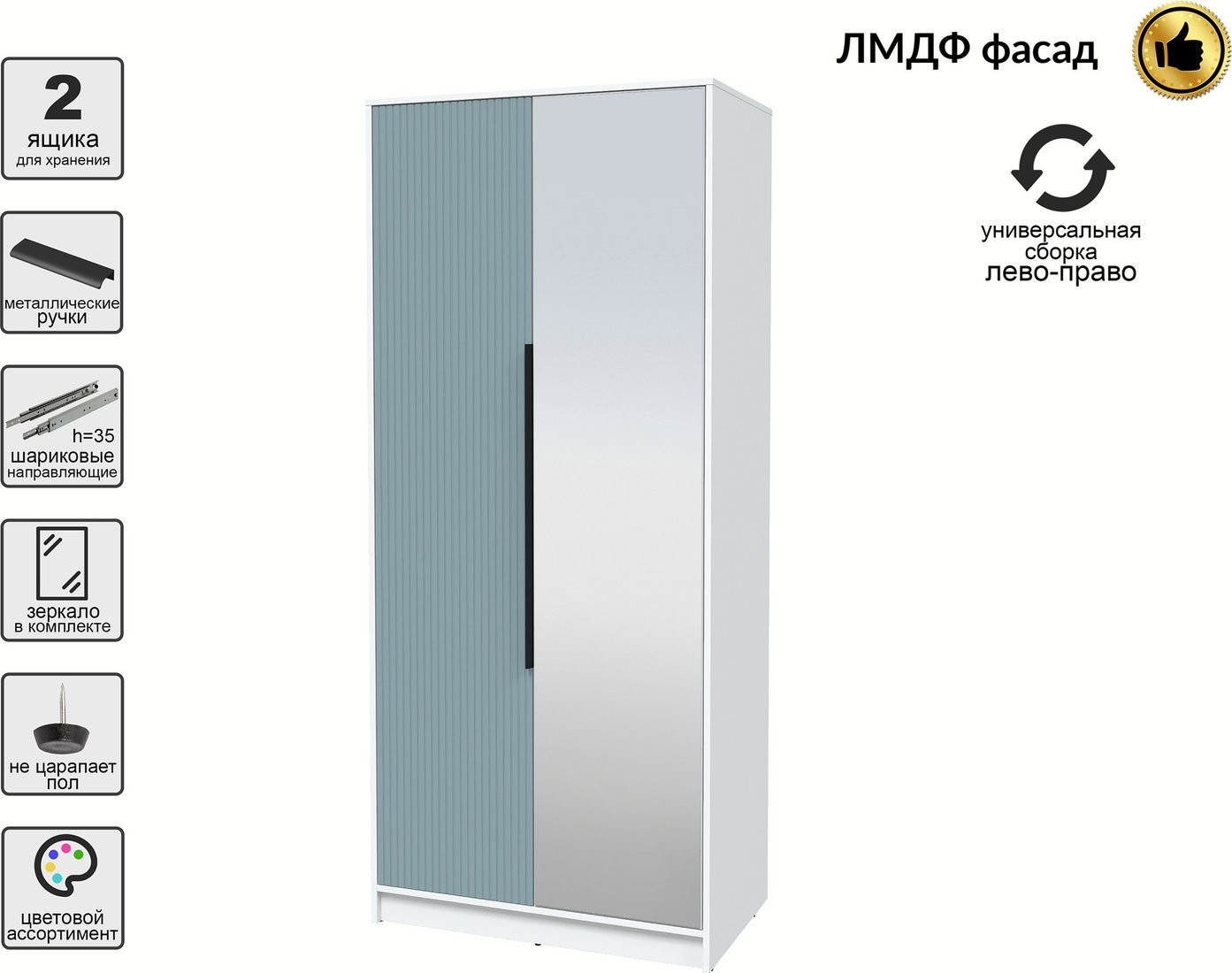 Шкаф распашной Интерлиния Концепт Лайн КТ-Ш2з (белый платинум/океан)