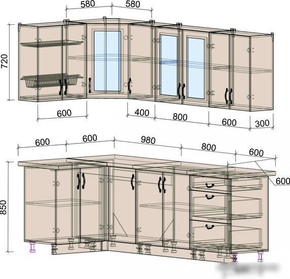 Угловая кухня Интерлиния Мила Крафт 1.2x2.4 (дуб английский)