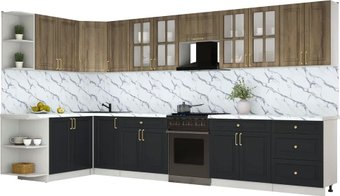 Готовая кухня Интерлиния Мила Шато 1.7x3.8 LV (дуб вотан/черный/белый гранит)
