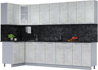 Готовая кухня Интерлиния Мила 12x30 (бетон лайт/бетон лайт/кастилло темный)