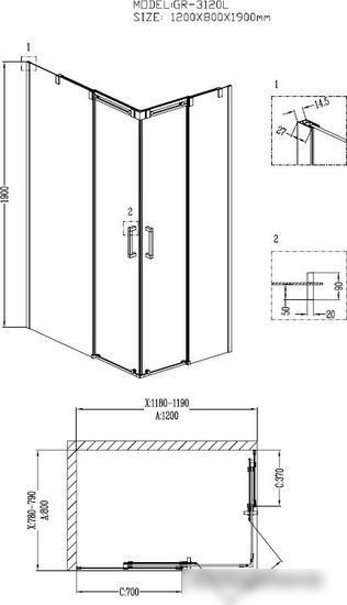 Душевой уголок Grossman Galaxy GR-3120L 120x80