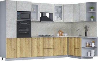 Готовая кухня Интерлиния Мила 1.68x3.2 правая (бетон лайт/дуб золотой/опал светлый)