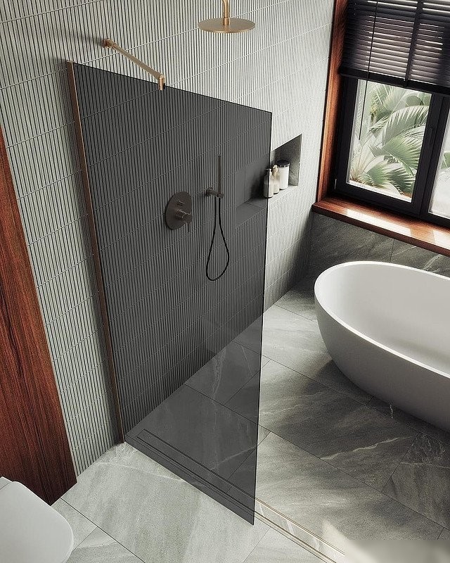 Душевая стенка MaybahGlass 99x195 MGD-1355-2ш (графитовое стекло/бронза)