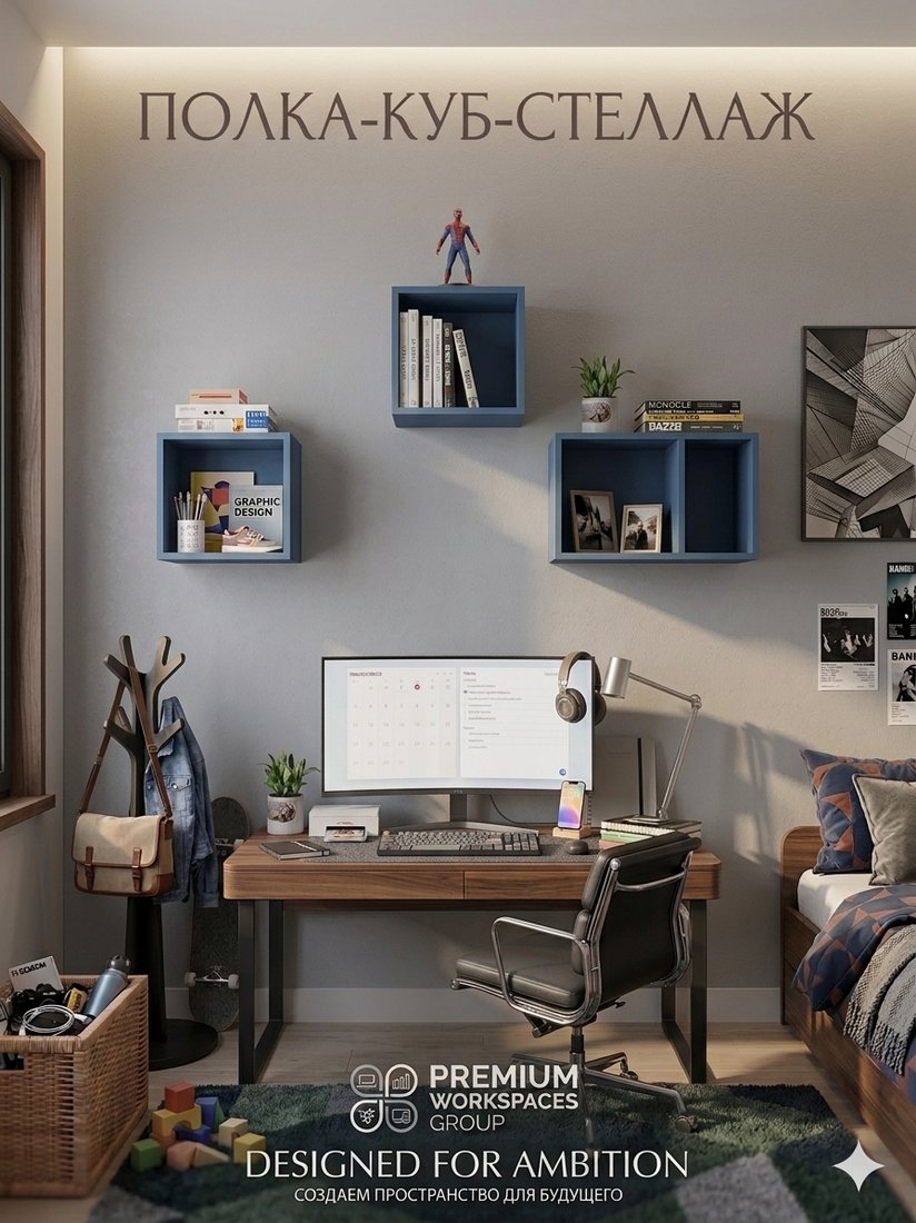 Полка ML Smart Group Свирь 35x25x35 (синий дымчатый)