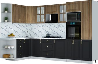 Готовая кухня Интерлиния Мила Шато 1.68x3.2 ВТ LV (дуб вотан/черный/белый гранит)