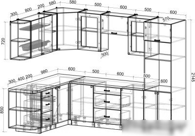 Готовая кухня Интерлиния Мила Деко 1.88x2.8 левая (пепел-опал светлый)