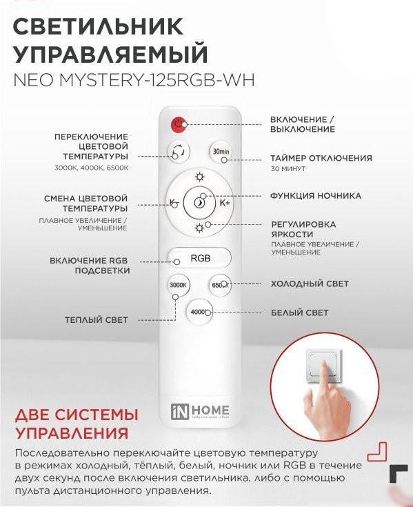Светильник-тарелка In Home Neo Mystery-125RGB-WH 4690612062563
