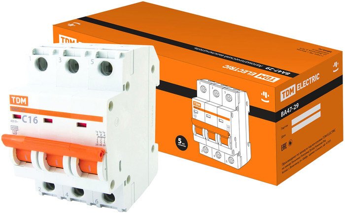 Выключатель автоматический TDM Electric ВА 47-29 3Р 16А (C) 4.5кА SQ0206-0109