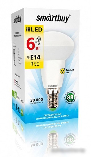 Светодиодная лампа SmartBuy R50 E14 6 Вт 3000 К [SBL-R50-06-30K-E14-A]