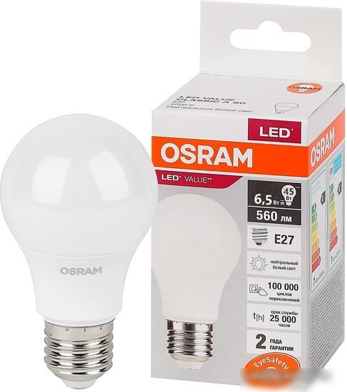 Светодиодная лампа Osram LV CL A60 7 SW/840 230V E27 10X1 RU
