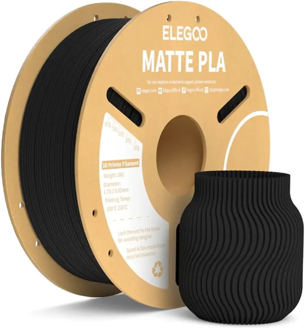 Филамент Elegoo PLA Matte (1.75 мм, 1 кг, матовый черный) Филамент Elegoo PLA Matte (1.75 мм, 1 кг, матовый черный)