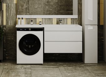 Symbolite Тумба с умывальником Даллас 150 Люкс Plus 2 ящика + Даллас 150x48.2 (подвесная, правый, эмаль белый)
