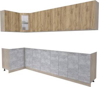 Готовая кухня Интерлиния Мила 12x30 без столешницы (дуб золотой/бетон)