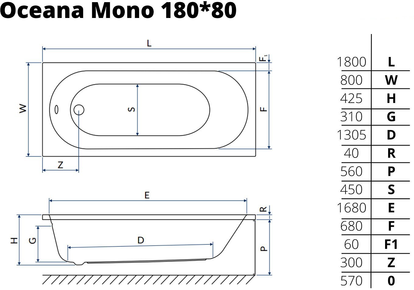 Ванна Excellent Oceana Mono 180x80