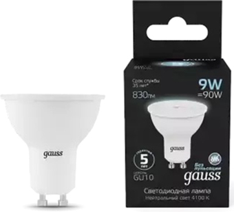 Светодиодная лампочка Gauss MR16 9W 830lm 4100K GU10 LED 101506209