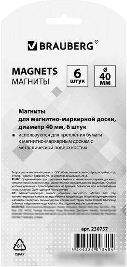 Набор магнитов BRAUBERG 230757 (6шт)