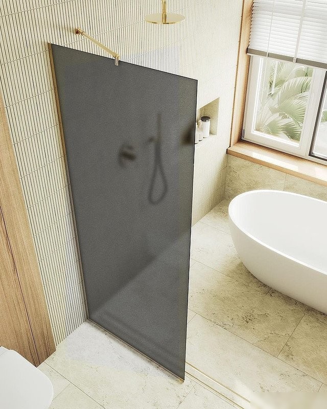 Душевая стенка MaybahGlass 99x195 MGD-1356-3у (графитовое матовое стекло/золото)