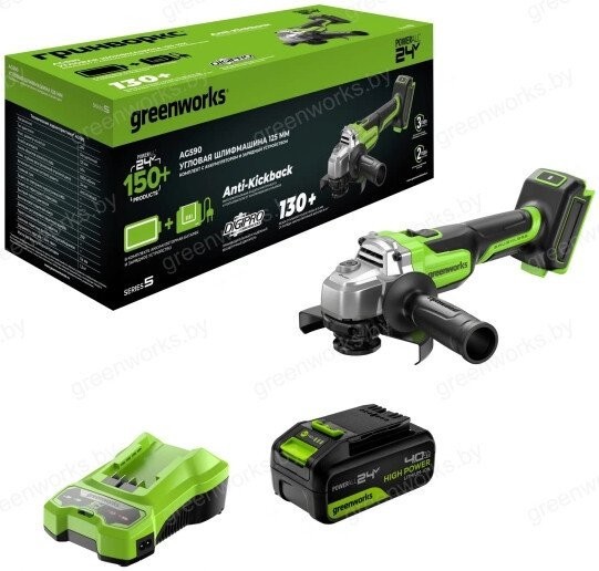 Угловая шлифмашина Greenworks AG590 3201007CUB (с 1-им АКБ, сумка)