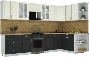 Готовая кухня Интерлиния Мила Шато 1.7x3.2 PR (белый/черный/дуб бунратти)