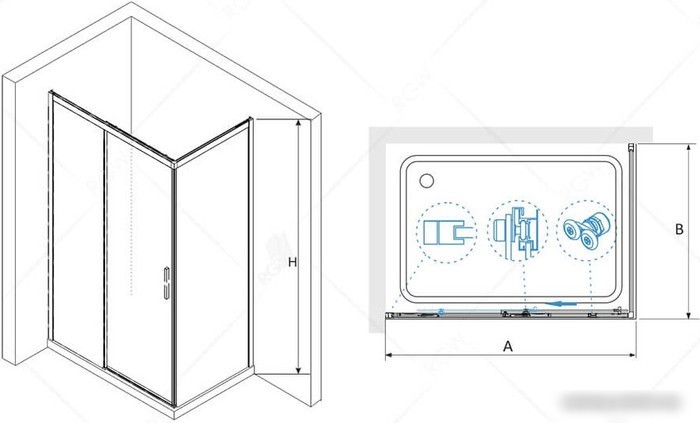 Душевой уголок RGW LE-41B (LE-12B + Z-050-2B) 34124189-014 190x80 (черный/прозрачное стекло)