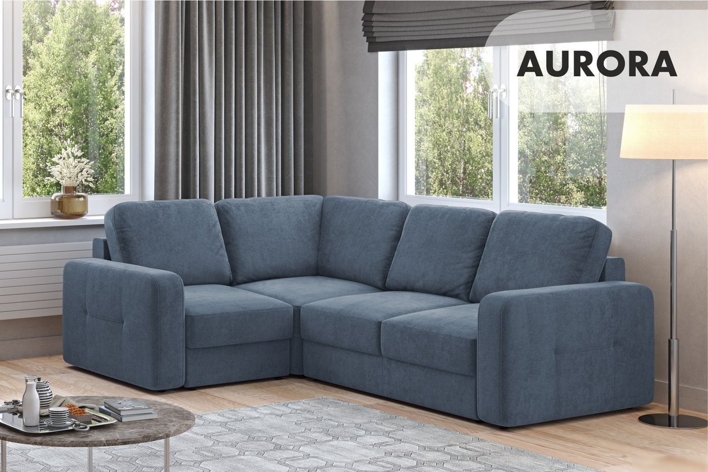 Угловой диван Mio Tesoro Aurora компл.2 левый (Velutto 48 синий Denim)