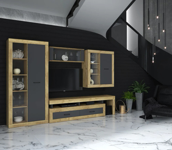 Горка Интерлиния Loft-6 Гостиная-2 (дуб золотой/антрацит)