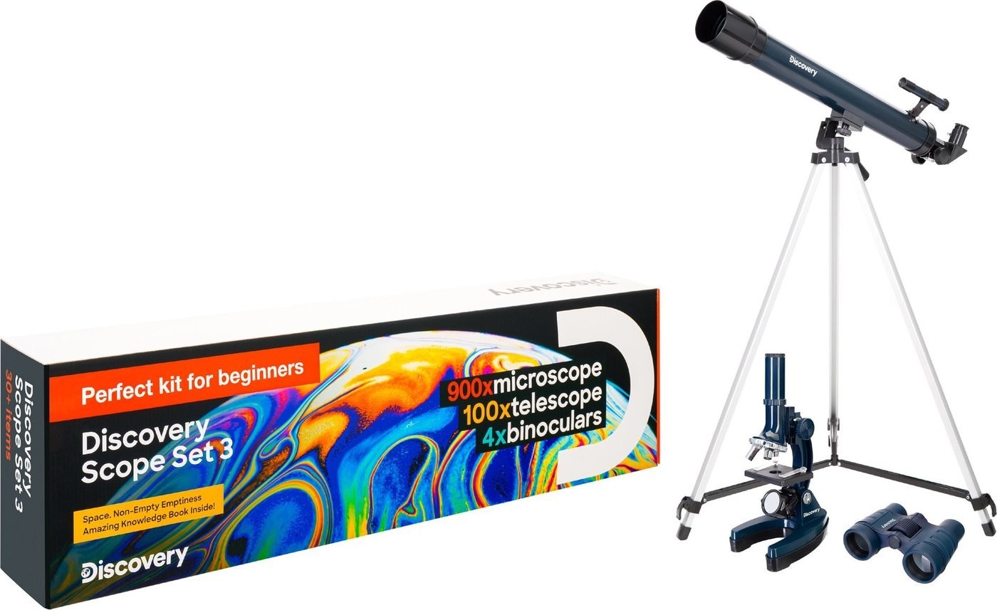 Детский микроскоп, телескоп, бинокль Levenhuk Discovery Scope 3 с книгой 77822