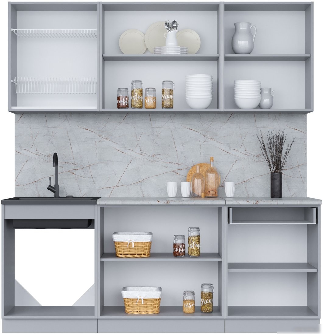 Готовая кухня Интерлиния Мила 20-60 (вудлайн кремовый/дуб веллингтон/серый каспий)