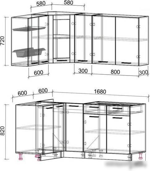 Готовая кухня Интерлиния Мила 12x17 без столешницы (бетон/бетон)